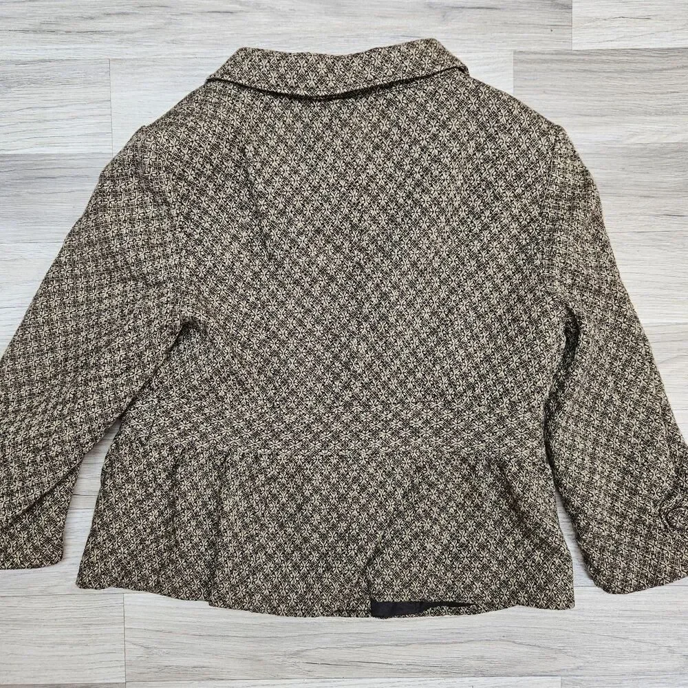 Loft Womens Brown Wool Blend Tapestry Tweed Blazer Size 12